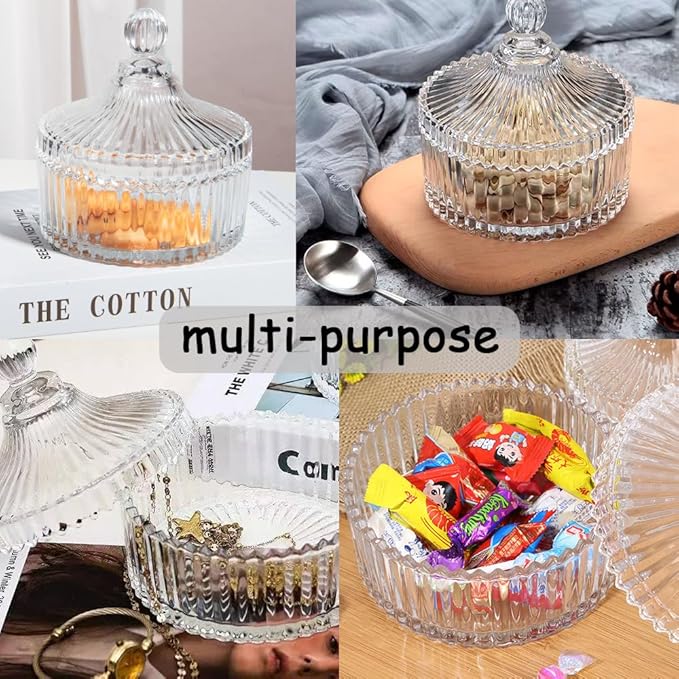 2 Pack Extra Large 5.2" Purple Powder Puffs and 5.3" Glass Container – Oversized Dusting Powder Jar with Puff Powder Holder Case(Clear Glass)