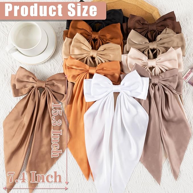 10 PCS Large Hair Bows Ribbon Bow for Women,Hair Bows for Womens,Oversized Long-tail Cute Aesthetic Hair Accessories,Large Hair Barrettes for Women,Big Bows for Girls(Warm brown