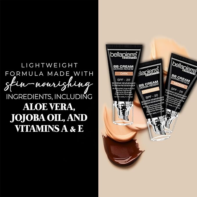 Bellapierre BB Cream SPF 20 – Mineral Sunscreen & Liquid Foundation, Lightweight Face Moisturizer with Buildable Coverage, Matte Finish, Non-Toxic, Paraben-Free, Cruelty-Free – 1.7 oz - Tan