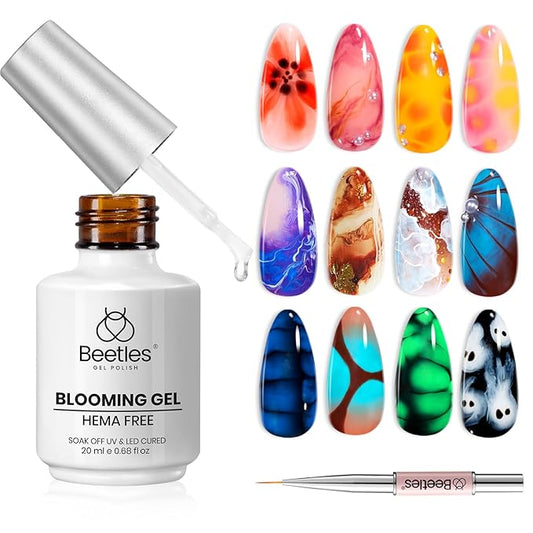 Beetles Blooming Gel Nail Polish HEMA Free, Blossom Gel Polish 1 Pcs 20ml with Nail Brush for Spreading Effect Marble Natural Stone Watercolor Floral Soak off U v DIY Fall Nails Gifts for Women