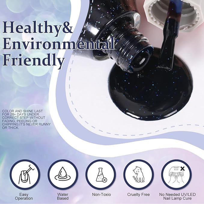 Major Dijit Quick Dry Nail Polish 12ml/0.41fl oz Glitter Midnight Blue Regular Nail Lacquer Fast Drying & Long Lasting Nail Polish Nail Art Effect for Nail Salon