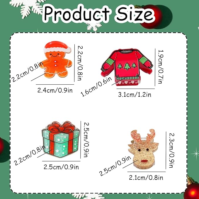 12 Pcs Christmas Hair Clips for Women Snowman、Xmas Tree、Santa Claus、and Gloves Design Christmas Mini Claw Clips Small Hair Claws Strong Hold Jaw Clip Mini Hair Clips for Women Girls Hair Accessories