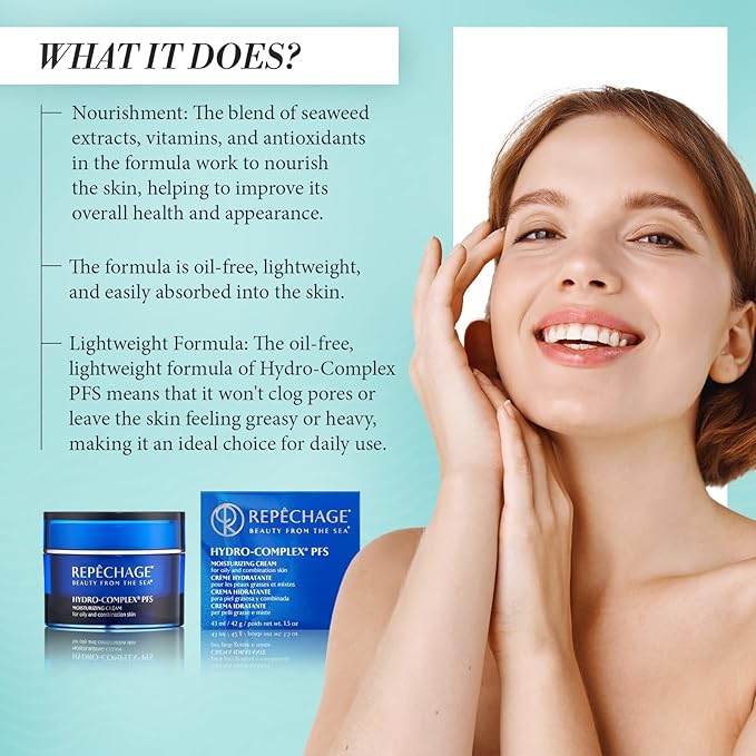 Repechage Hydro-Complex PFS Hydrating Face Cream for Normal to Dry Skin – Non-Comedogenic Moisturizer with Seaweed Extract, Niacinamide & AHAs – Supports Skin Elasticity, Smooths Fine Lines, 1.5 fl oz