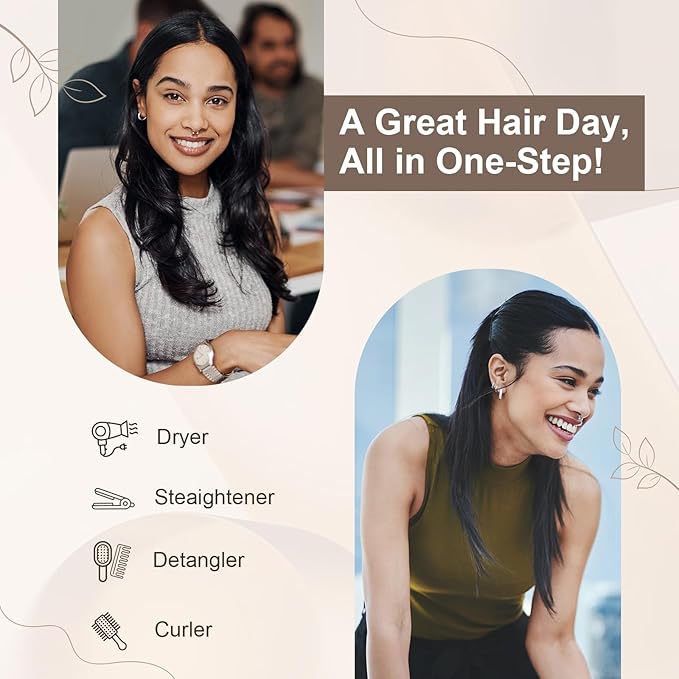 110-120V Upgraded Hair Straightener Brush Blowout Brush Dryer for Black Hair, One-Step Hair Trends Hot Air Brush Styler with Heated Comb, 60mm Oval Barrel for Drying Straightening Volumizing