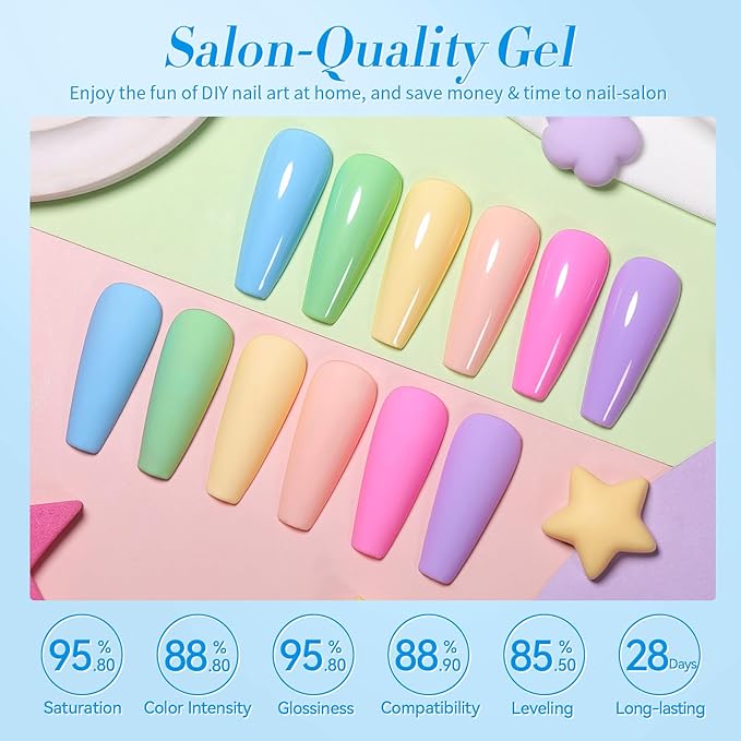 Born Pretty Pastel Gel Nail Polish Macaron Candy Sweet Color Gel Polish Spring Summer Gel Polish Nude Pink Yellow Purple Blue Green Colors Easter Collection Nail Art Gift Box 7ML 6PCS