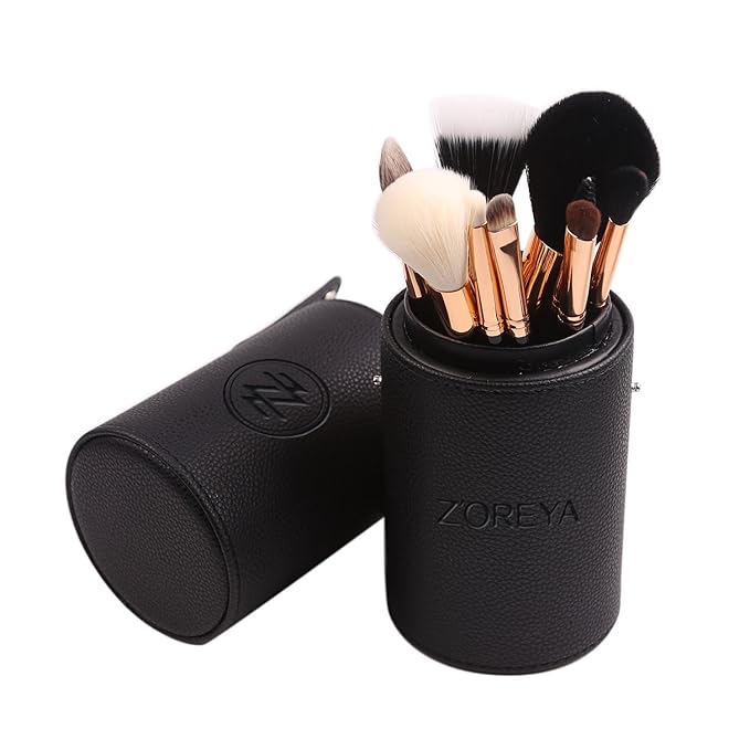 Z'OREYA Premium Travel makeup brush set 12 pieces essential Cosmetic tools Synthetic Hair Foundation Powder Eye Cosmetic brushes With Black Holder