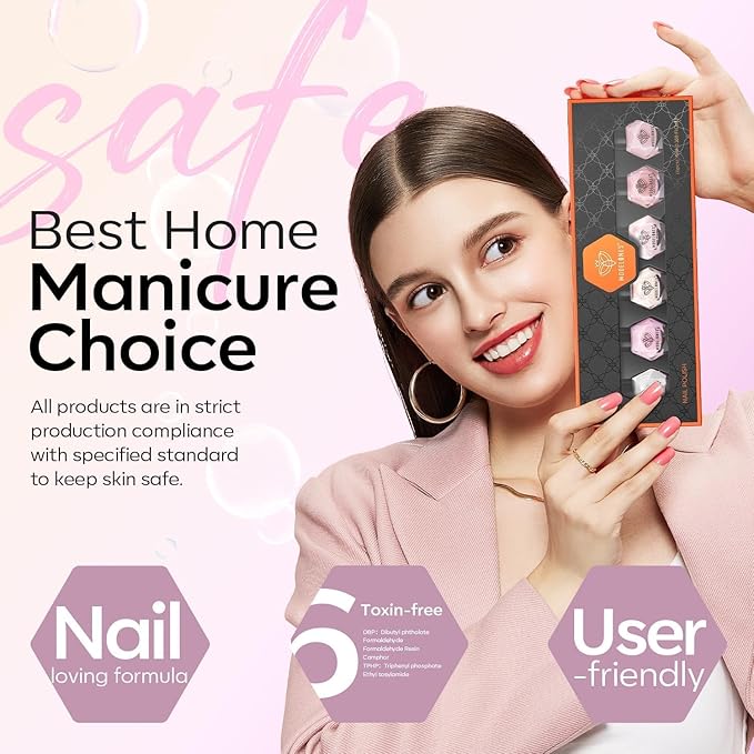 modelones Jelly Nail Polish Set 6 Colors, Milky White Pink Sheer Nude Quick Dry Mini Nail Lacquer Kit, Translucent Clear Transparent Peach Shimmer Manicure DIY Nail Art Spring Gift for Women Girls