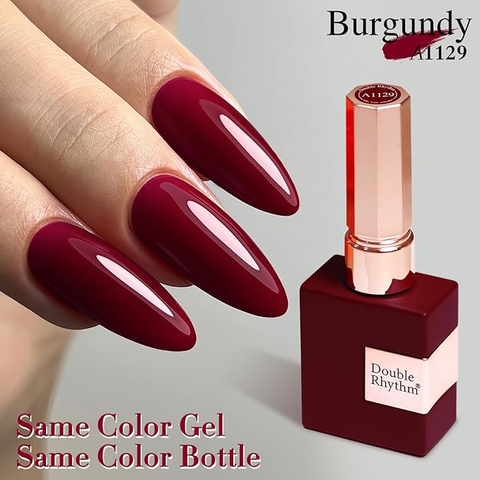 Double Rhythm 15ML Gel Nail Polish Pure Sheer Same Color Same Bottle Soak Off Gel Polish Art Manicure Salon DIY at Home for Women (Burgundy-A1129)