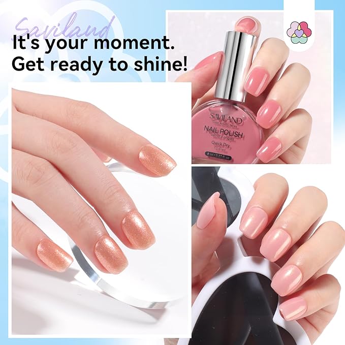 SAVILAND Color Artistry Pink Nail Polish Set: 6-Color Quick Dry Nail Polish Nude Shimmer Glitter Pearl Pink Fingernail Polish Set 12-Free Nail Lacquer DIY Modern Minimalist Gifts for Women