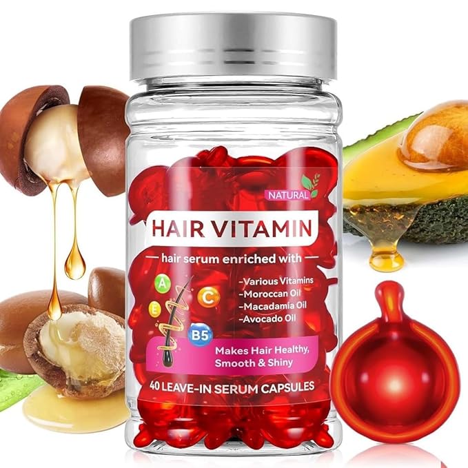 2 Box Hair Treatment Vitamin Serum Oil Capsules, No Rinse – Enriched with Vitamins A C E Pro B5 Moroccan Macadamia Avocado Oils Repair Hair Serum for Frizzy and Damaged Hair. (80 Pcs)