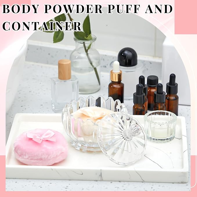 Tioncy 3 Pcs Large Body Powder Puff and Container Powder Container with Puff Powder Puff Crystal Container Soft Washable Reusable Velour Face Body Glitter Powder Puff Wet Dry Makeup(Clear,Cute)