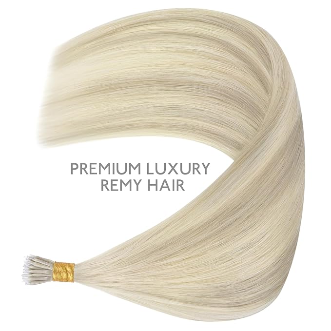 WENNALIFE Nano Bead Hair Extensions Human Hair, 50g 100s 16 Inch Ash Blonde Highlighted Platinum BlondeReal Human Hair Extensions for Women Invisible Nano Ring Hair Extensions Remy Hair Extensiones