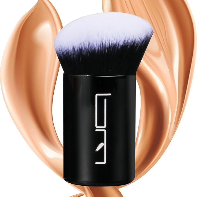 Angled Foundation Makeup Brush, Kabuki Brush For Powder, Blush, Bronzer, Concealer, Portable Brush Cover, Perfect for Travel