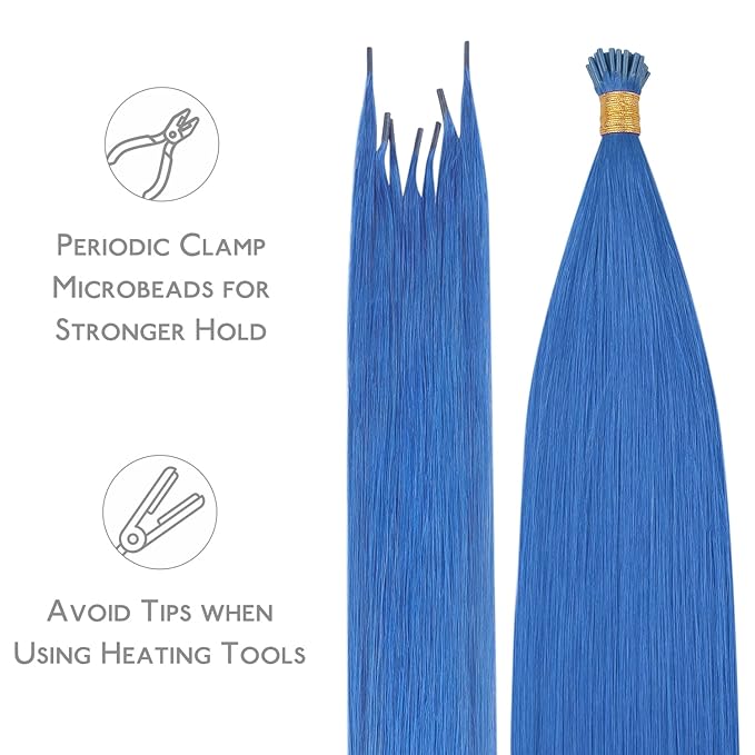 WENNALIFE I Tip Hair Extensions Human Hair, 50g 50s 18 Inch Blue Remy Itip Human Hair Extensions Invisible Itips Straight I Tips Fusion Extensions Real Human Hair