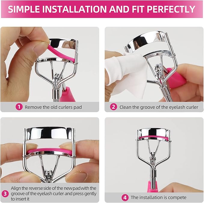 Rose Red Eyelash Curler Refills Pads-30 Pcs Silicone Replacement Refills Eye Lash Curler Pads for Universal Eyelash Curler with a Clear Storage Box