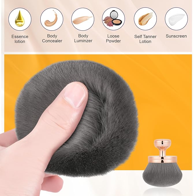 Yoseng Extra Large Body Makeup Brush For Self Tanner – 74mm Wide-headed Vegan Kabuki Brush for Body Makeup, Tanning & Shimmer | Big Fluffy Bronzer Brush with Protective Travel Cover