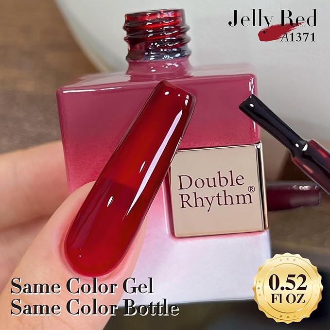 Double Rhythm 15 ML Dark Burgundy Gel Polish Pure Sheer Same Color Same Bottle Soak Off Gel Polish Art Manicure Salon DIY at Home for Women (Jelly Red-A1371)