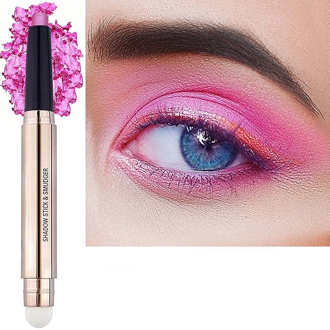Pink Eyeshadow Stick Makeup, Long-Lasting Waterproof Eye Shadow Pencil, Hypoallergenic Smudge-Proof Glitter Primer Palette Shimmer Eyeliner, Easy to Blend Eye Make Up