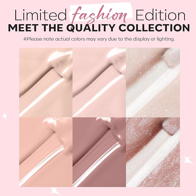 modelones Nail Polish Set, 6 Colors Natural Nude Nail Polish Bubble Bath Quick Dry Skin Tone Glitter Summer Nail Polish Kit Fingernail Polish Nail Art Salon Home Gifts For Women Girl