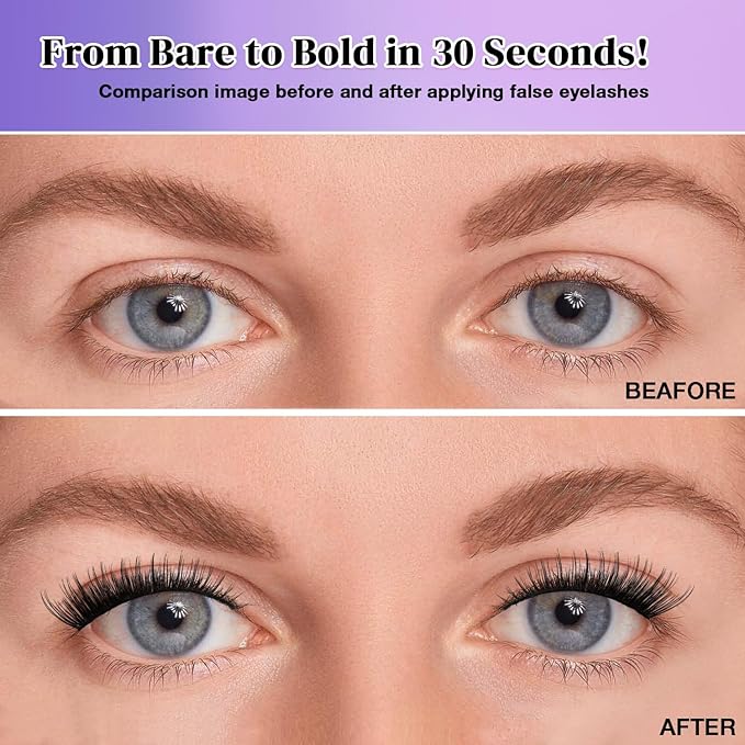 Wispy False Eyelashes Kit With Bond, Seal and Tweezer, 7 Pairs Natural Look Fake Cat Eye Lashes Strips Thin Band Extensions Waterproof Easy Eyelashes for Beginners RQ10