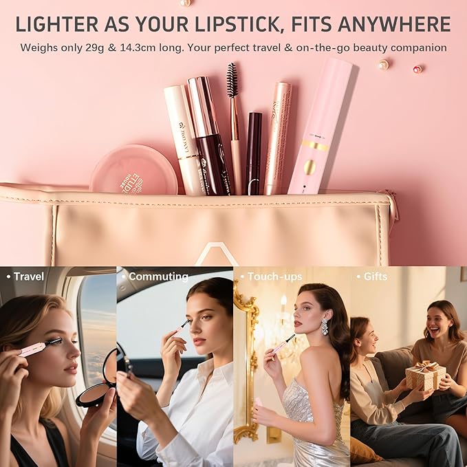 3 in 1 Heated Eyelash Curler, Rechargeable Heated Eyelash Curlers for Women, Electric Lash Curler with 3 Brush Heads, 24H Natural Curling with 3 Temp Settings 10s Fast Heating, Pink