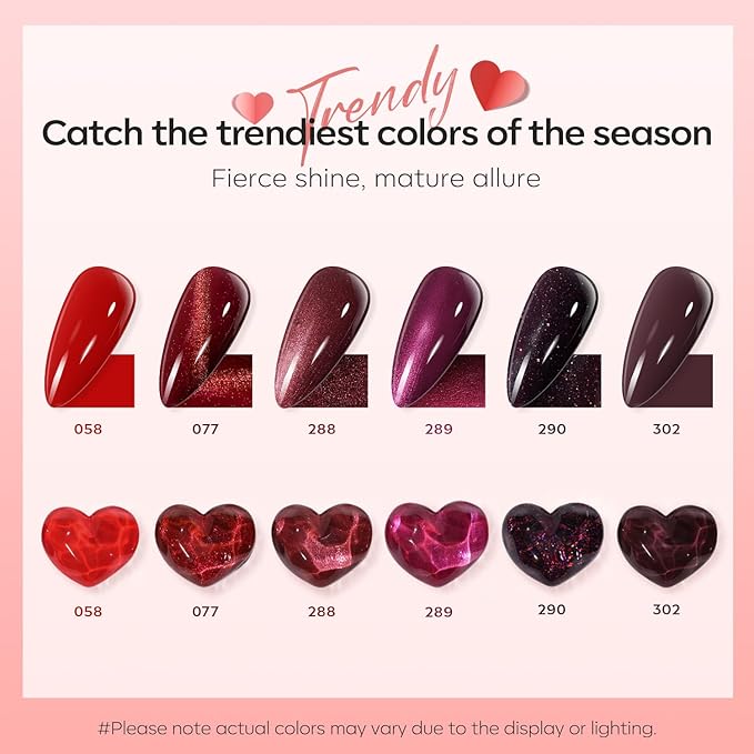 modelones Nail Polish Set 6 Colors, Dark Red Christmas Cat Eye Burgundy Glitter Quick Dry Mini Nail Lacquer Kit Magnetic Maroon Purple Cherry DIY Home Nail Art Manicure Gifts for Women Girls