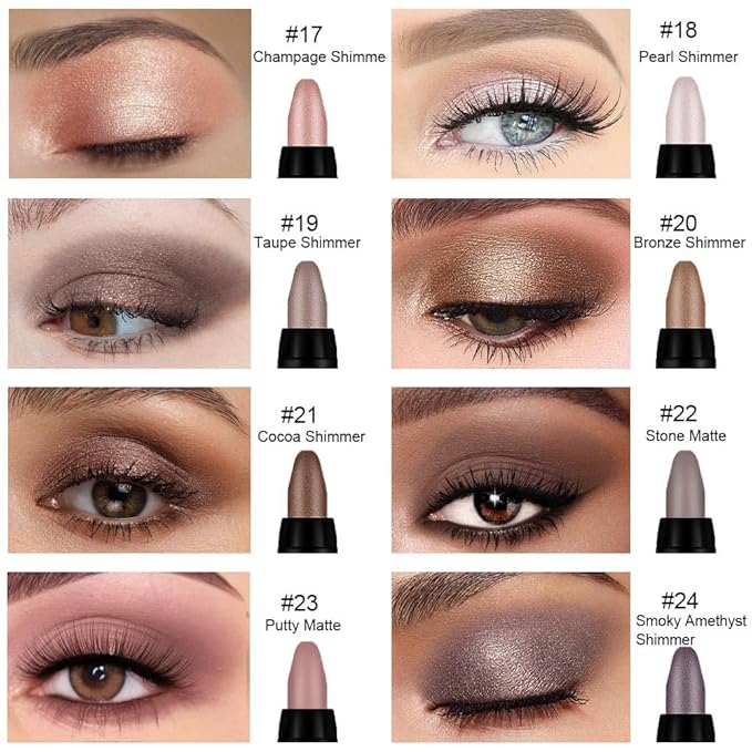 8Pcs Cream Eye Shadow Brightener Sticks Set for Eyes, Champagne Pearl Taupe Bronze Cocoa Stone Putty Smoky Amethyst, Halloween Makeup, Matte Shimmer Eye Shadow Pencil Pen Crayon Waterproof 03