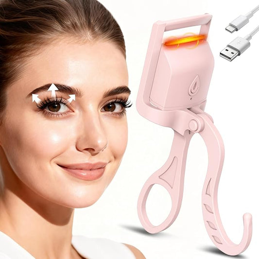 Heated Eyelash Curler, 5S Fast Heating Electric Eyelash Curler, Safe Anti-Scald Eyelash Curlers with Silicone Pad, Type-C Quick Charge, Intelligent Temp Control, 24H Long-Lasting Curls (Pink)
