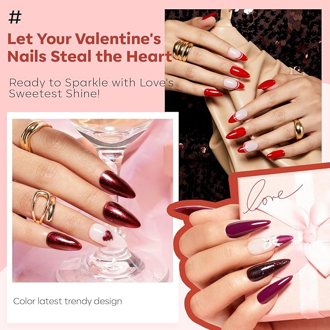 modelones Nail Polish Set 6 Colors, Dark Red Christmas Cat Eye Burgundy Glitter Quick Dry Mini Nail Lacquer Kit Magnetic Maroon Purple Cherry DIY Home Nail Art Manicure Gifts for Women Girls