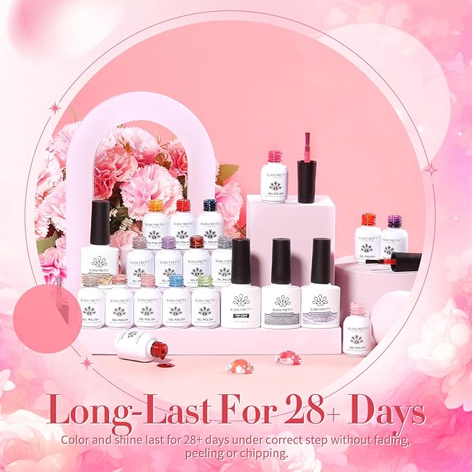 Born Pretty Jelly Gel Nail Polish Sheer Clear Nude Pink Red Brown Gel Polish Set Transparent Translucent Gel Polish with Glossy Matte Top Coat Base Gel Manicure Christmas Day Gifts 39PCS