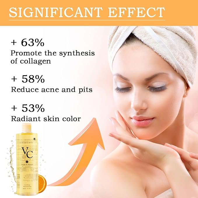 VC Toner, 300ML-VC Moisturizing Face Toner Hydrating Facial Essences, Lightweight Face Moisturizer, Vitamin C & Sweet Orange Essence, Deep moisturizing, Can Reduce Pores, Suitable for All Skin Types