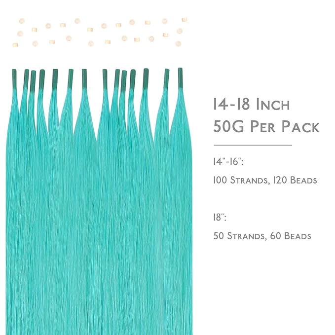 WENNALIFE I Tip Hair Extensions Human Hair, 50g 100s 14 Inch Teal Green Remy Itip Human Hair Extensions Invisible Itips Straight I Tips Fusion Extensions Real Human Hair