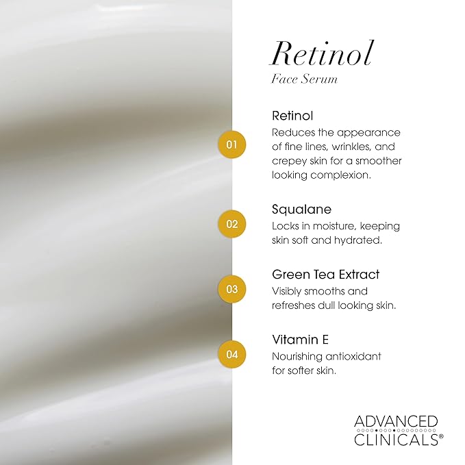 Advanced Clinicals Retinol Serum For Face + Hyaluronic Acid Moisturizer + Vitamin C Serum 3PC Skincare Set For Women & Men | Anti Aging Serums For Brightening, Firming, & Hydrating | 1.75 Fl Oz, 3pc