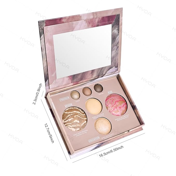 KYDA Baked Makeup Palette, Full Size Baked Palette Compact Includes Bronzer, Blush, Highlighters and 4 Eyeshadows, Travel-Friendly Baking Makeup, Highly Pigmented, Long-Wearing
