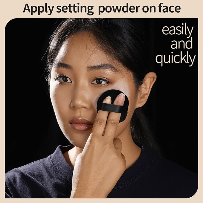 Teenitor 3Pcs Powder Puffs for Face Powder 2.36 Inch, Makeup Powder Puff for Loose and Pressed Powder, Face Powder Puff with Case, Black