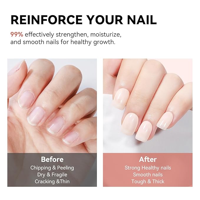 Nail Strengthener Natural Nails Hardener Extra Strong and Growth Nude Nail Repair Strengthening Polish Ridge Filler for Weak and Damaged Nails 12ML