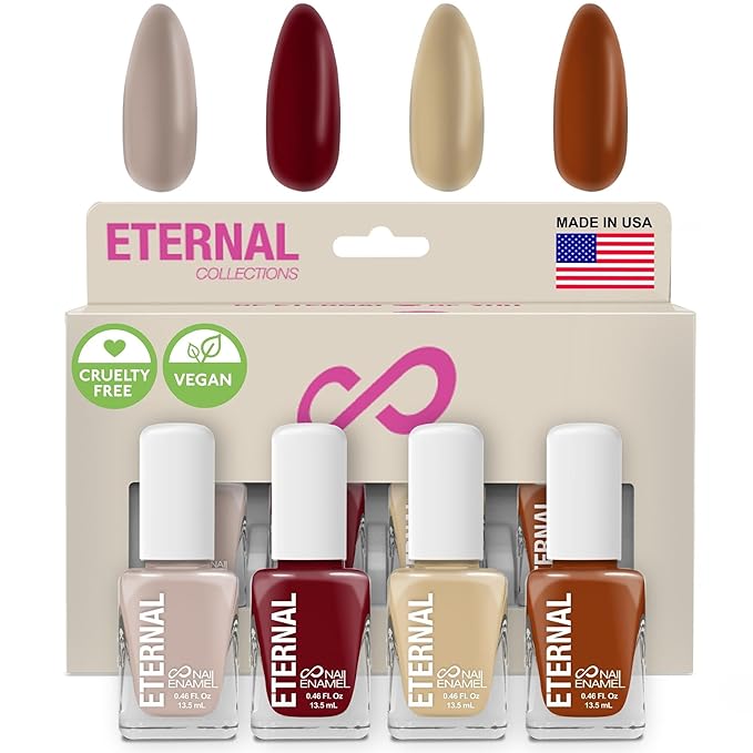 Eternal Nail Polish Set for Women (SIGNORINI) - Nail Polish Set for Girls - Long Lasting & Quick Dry Non Toxic Nail Polish Kit for Home DIY Manicure & Pedicure - Made in USA, 13.5mL (Set of 4)