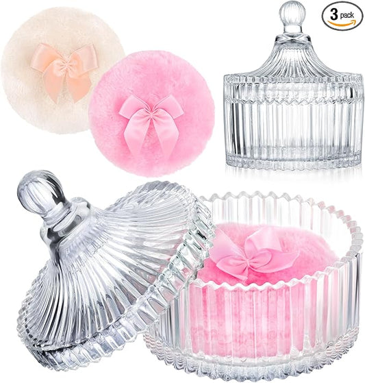 Body Powder Puff and Container, 2PCS 3.54" Powder Puff and 1PCS 5.3x3.9 Powder Container, Large Dusting Powder for Women Body Puff