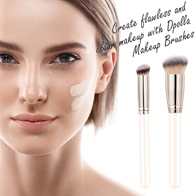 Makeup Brushes Dpolla Pro Foundation Brush and Flawless Concealer Brush Perfect for Any Look Premium Luxe Hair Contour Brush Perfect for Blending Liquid,Buffing,Cream,Sculpting,Mineral Makeup(White)