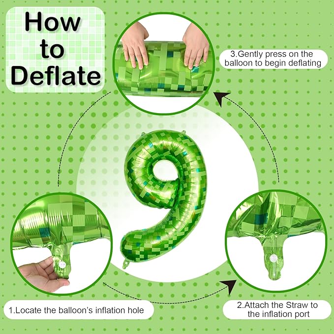 9th Birthday Balloons for Boys, Large Lime Green Pixel Number 9 Balloon, 40 Inch Dark Kelly Green Foil 9 Balloon Number for Kids 9 Year Old Birthday Video Game Forest Patrick's Day Party Decorations