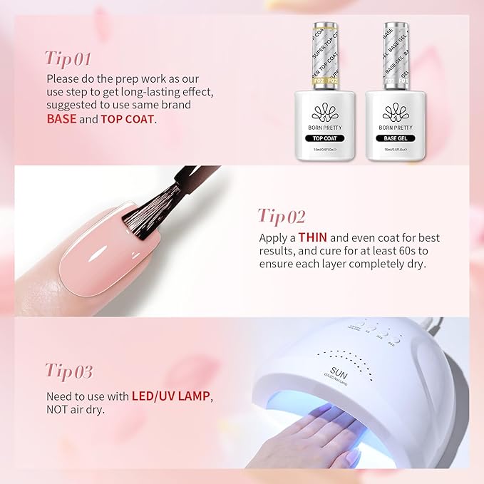 BORN PRETTY Pink Gel Nail Polish 6 Colors,Soft Nude Pink Valentine's Day Gift Nail Art Manicure DIY Salon Home