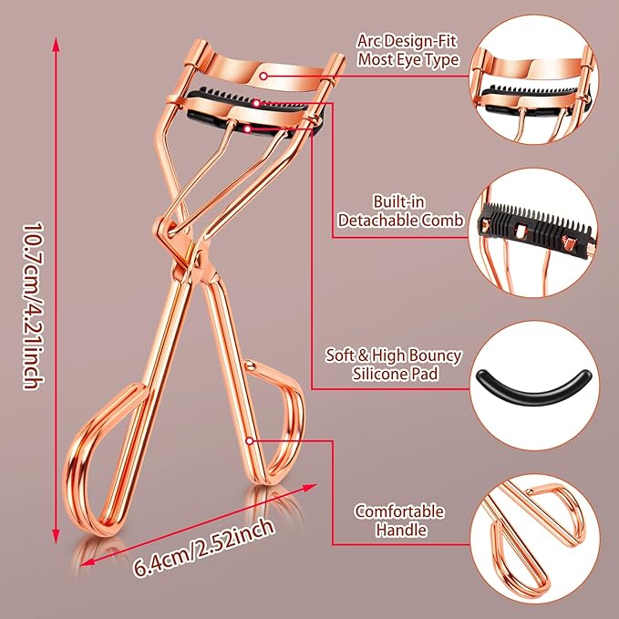4Pcs Eyelash Curlers with Comb, Rose Gold Beauty Eyelashes Curlers with Built in Comb, Lash Curler Makeup Tool for Women and Girls