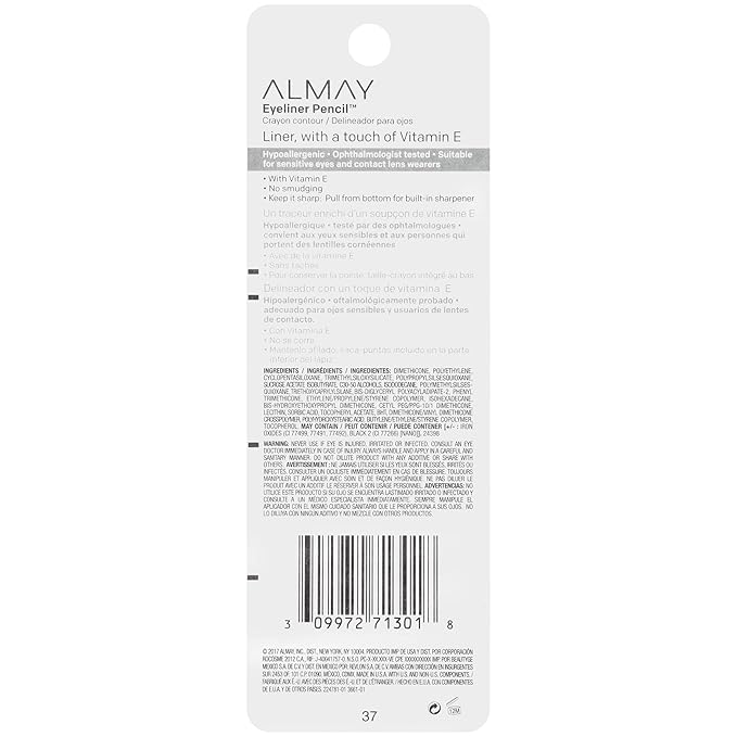 Almay All-Day Eyeliner Pencil, Hypoallergenic, Cruelty-Free, Smudge-Proof, Ophthalmologist Tested, Long Wearing and Water Resistant, 209 Black Raisin, 0.01 oz (Pack of 2)