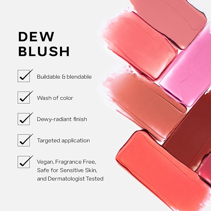 Saie Dew Liquid Blush for Cheeks - Hydrating Cream Blush Stick with a Blendable + Buildable Formula - Skincare Infused Dewy Cheek Tint for a Natural Flush - Glowy Makeup Essential - Hottie (.40 oz)