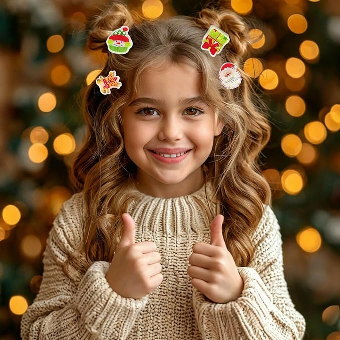 12 Pcs Christmas Claw Clips,Mini Hair Clips for Women Santa Claus Xmas Hat Gift Snowman Design Strong Hold Non Slip Small Hair Claws for Thick and Thin Hair Hairstyles