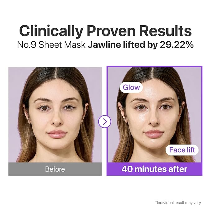 numbuzin No.9 Sheet Mask | NAD+ BIO Lifting-sil Full Face Mask | Improves Jawline, Jowls, Wrinkles, Neck Lines | Peptides, NAD+, Collagen | Skin Firmness | 4 Sheets + Lifting Band