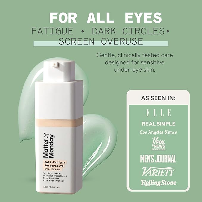 Anti-Fatigue Eye Cream - Professional Strength Peptide Eye Cream for Dark Circles, Puffiness & Fine Lines - Restorative Under Eye Cream with Collagen Support, 0.5 oz