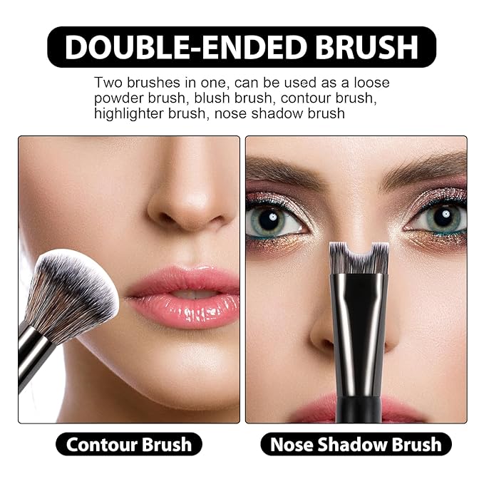 2 in 1 Nose Contour Brush, Dual-Ended U-Shaped Nose Sculpting & Blush Brush Precision Fluffy Contouring Brushes Perfect Defining Angled Cheek Bones, Highlight, Powder, Contour, Makeup Beginners