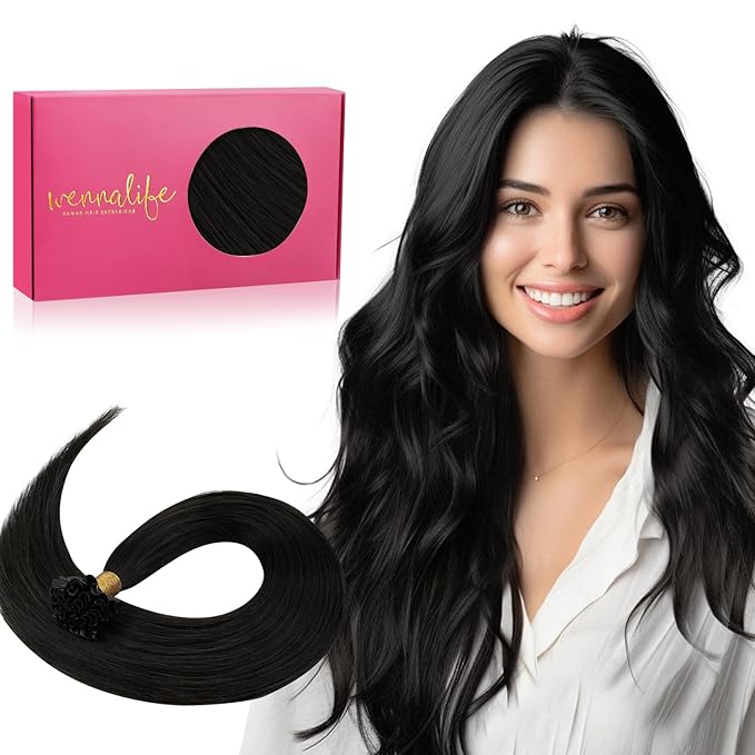 WENNALIFE U Tip Hair Extensions 24 Inch Natural Black Remy Hair, 50g 50s Human Hair Extensions Real Human Invisible Straight K Tip Keratin for Women