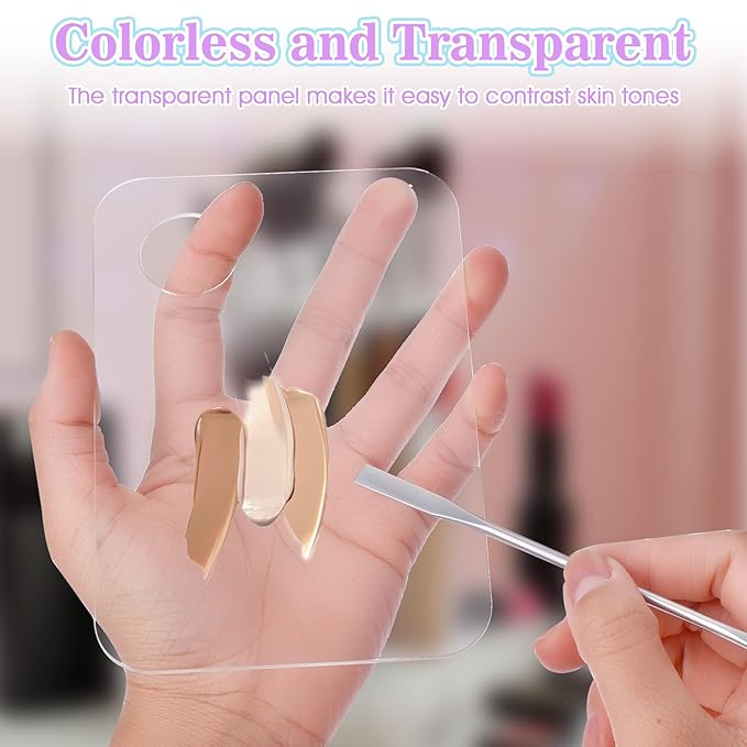 3Pcs Acrylic Makeup Palette Makeup Mixing Tray with Makeups Spatula Metal Mirror for Beauty Salon Color Cream Liquid Foundation Mixing Palette Eye Shadow Lipsticks Nail Art